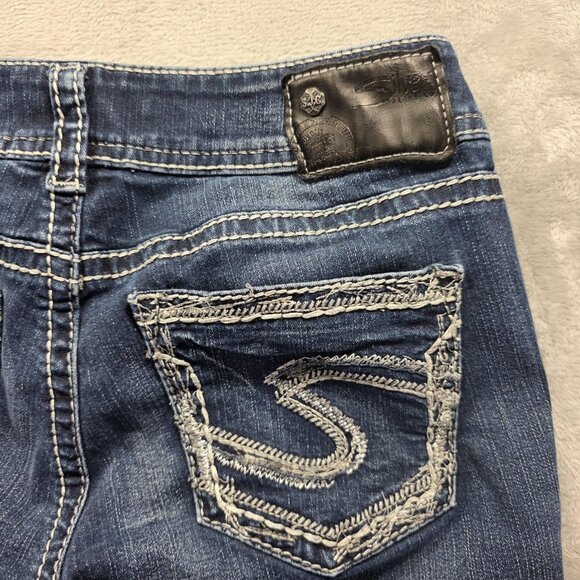 Silver Jeans Suki Mid Capri Womens 28 Blue Distressed Embroidered Pockets Denim - Picture 4 of 12